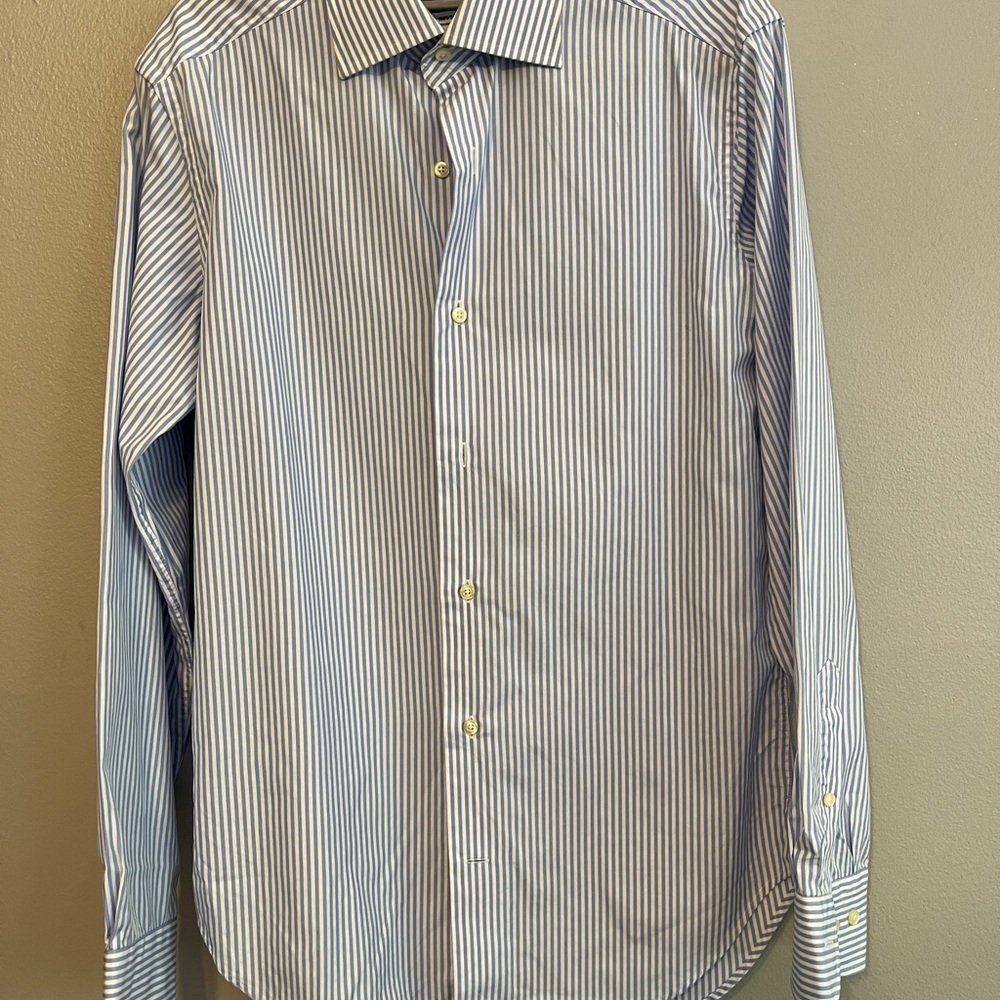 Saks Fifth Avenue Classic Blue and White Striped Dress Shirt